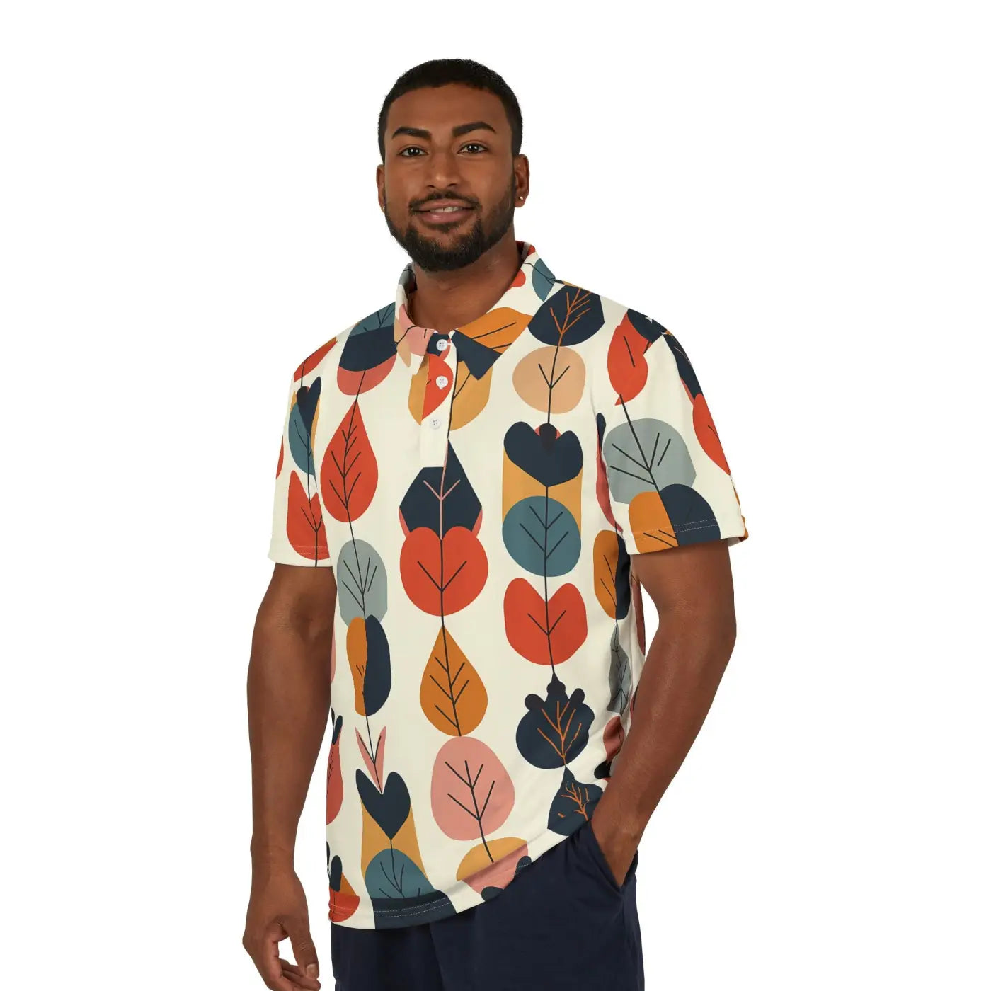 Unisex Polo Shirt - Bold Leaf Print Quick-Drying - DipaliZ