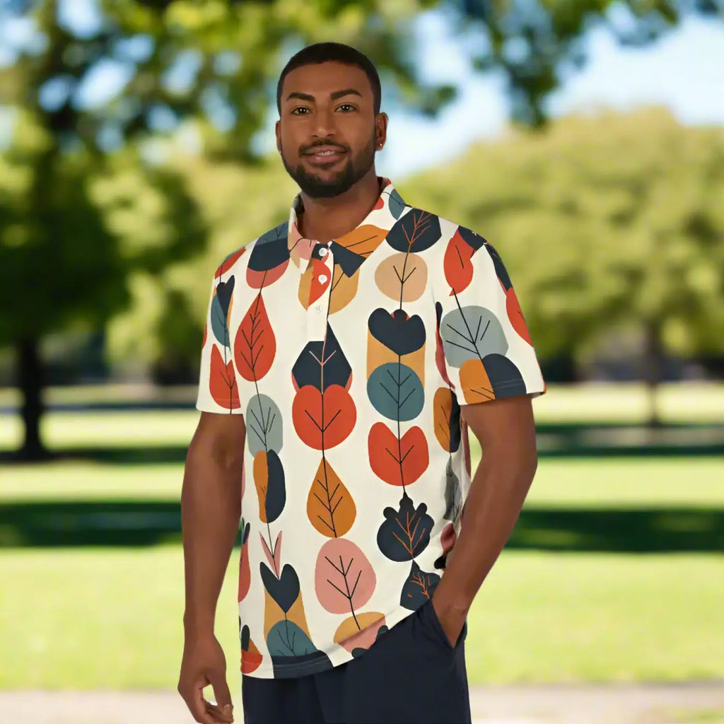 Unisex Polo Shirt - Bold Leaf Print Quick-Drying - DipaliZ