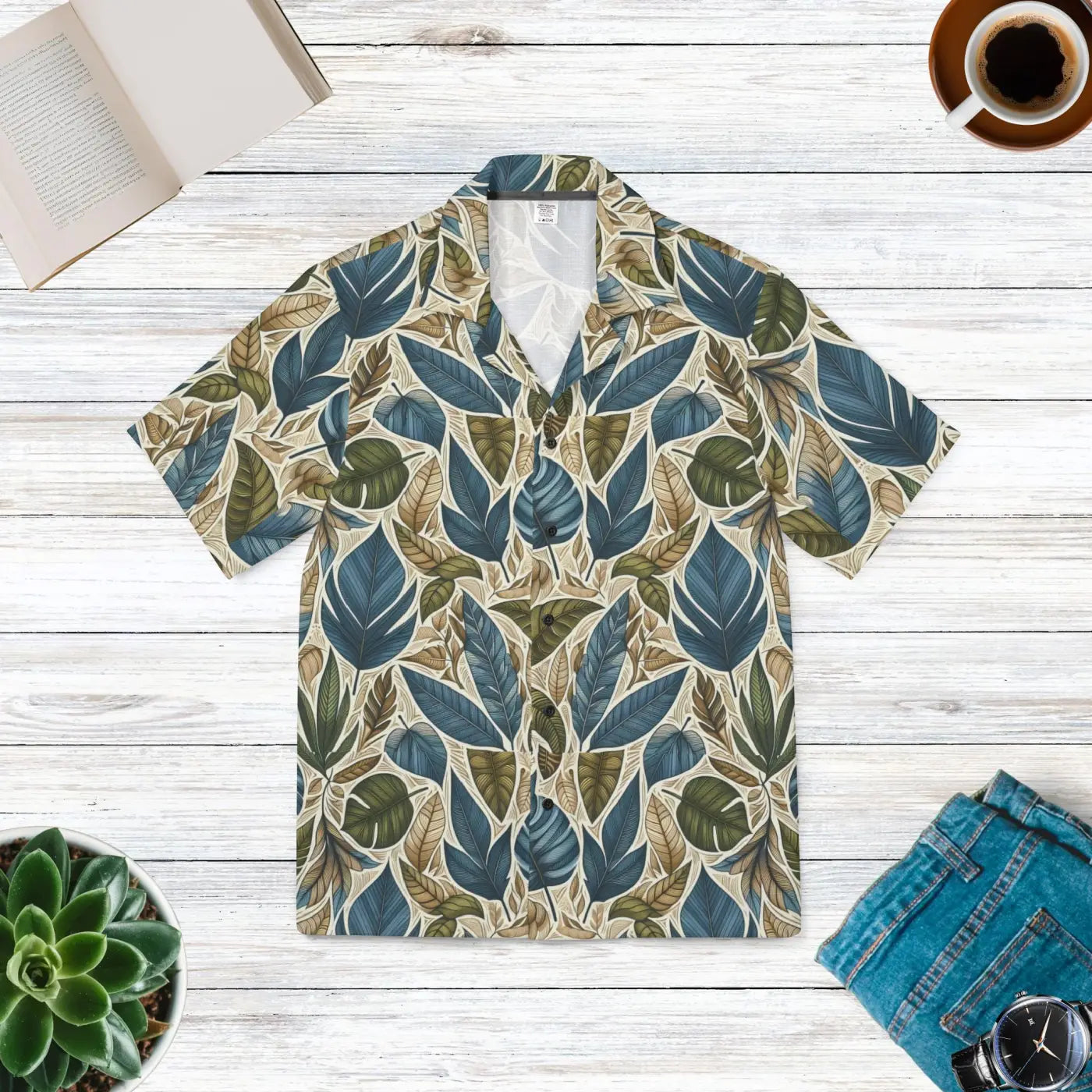 Hawaiian Camp Shirt - Tropical Leaf Island Vibes - DipaliZ