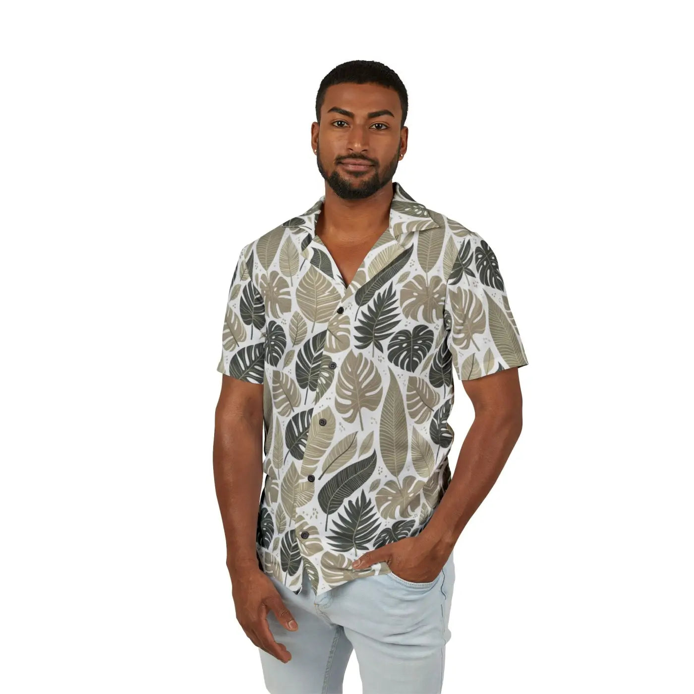 Hawaiian Camp Shirt - Vibrant Tropical Leaves Design - DipaliZ