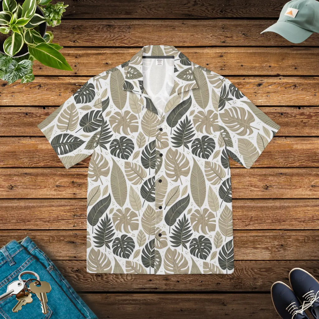 Hawaiian Camp Shirt - Vibrant Tropical Leaves Design - DipaliZ
