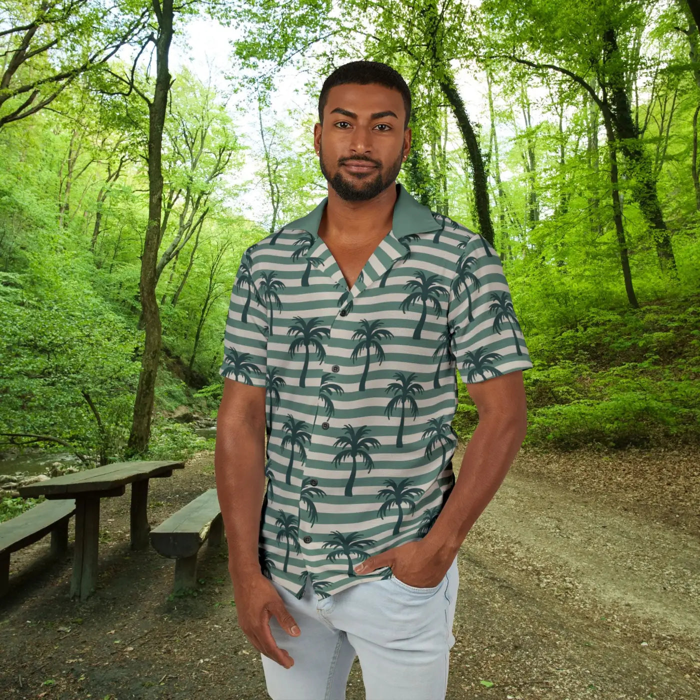 Hawaiian Camp Shirt - Tropical Palm Print - DipaliZ