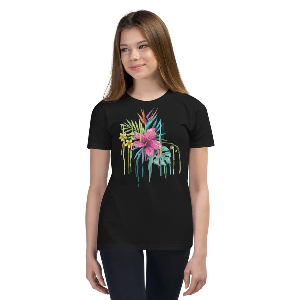 Tropical Pink Flowers Youth T-Shirt - Vibrant Design - DipaliZ