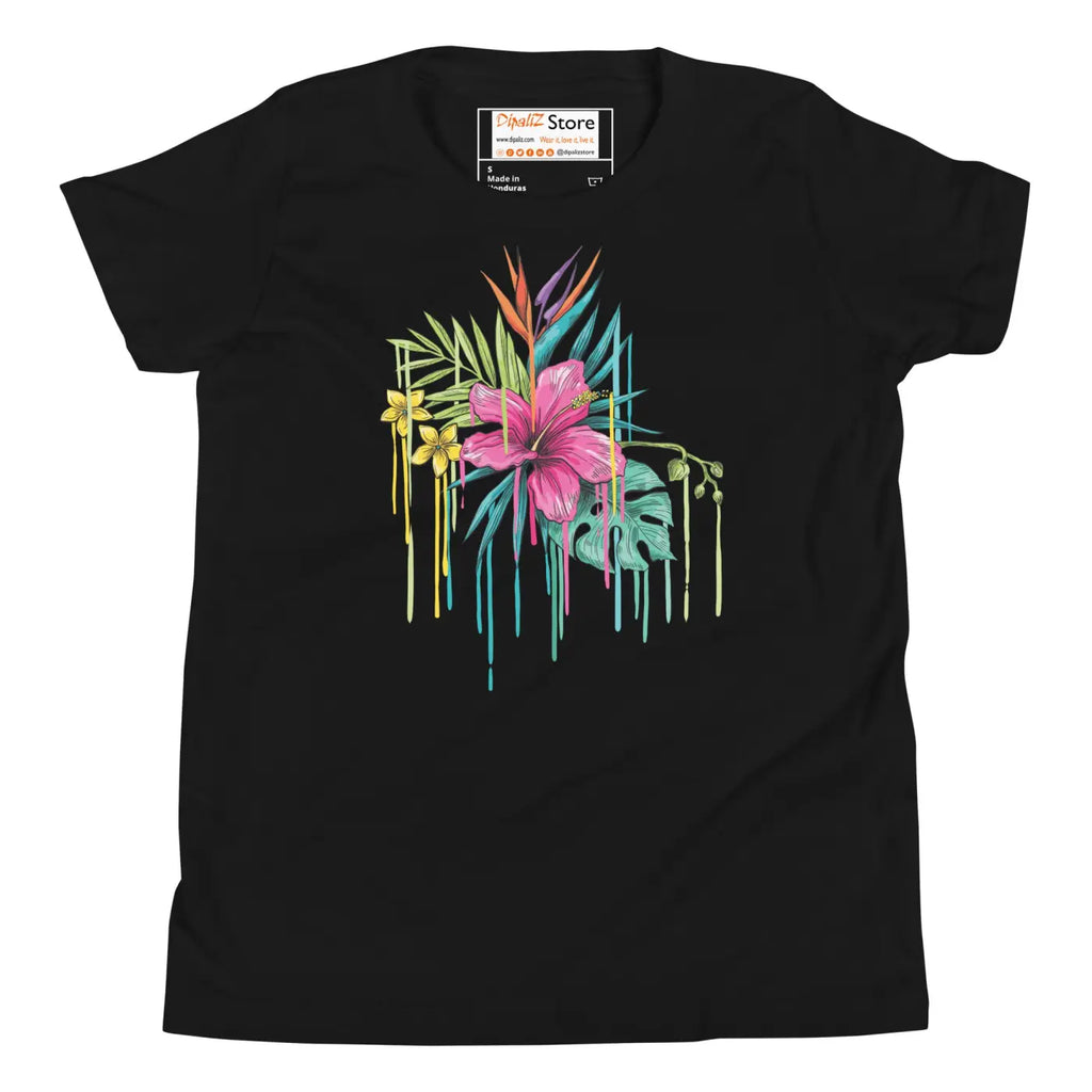 Tropical Pink Flowers Youth T-Shirt - Vibrant Design - DipaliZ