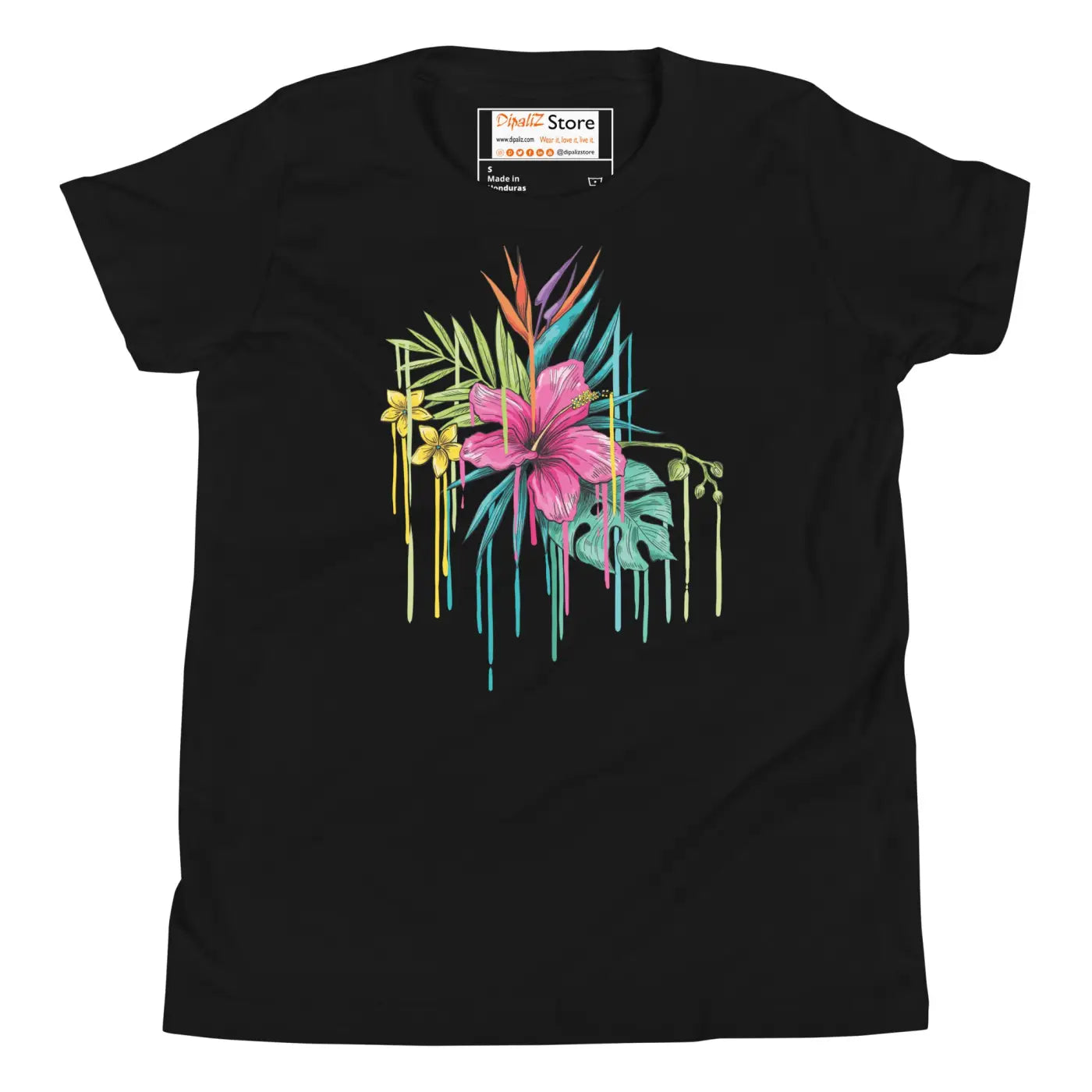Tropical Pink Flowers Youth T-Shirt - Vibrant Design - DipaliZ