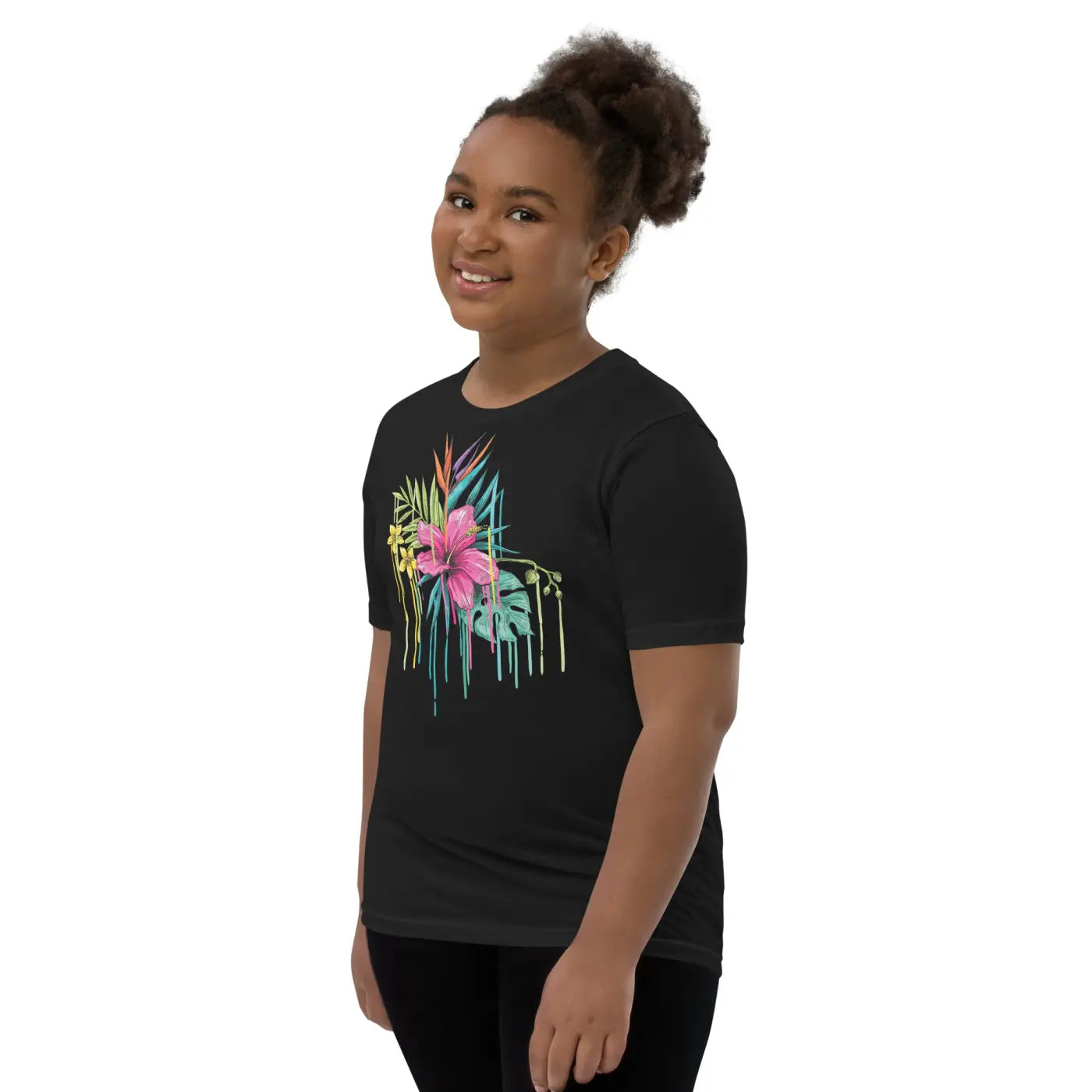 Tropical Pink Flowers Youth T-Shirt - Vibrant Design - DipaliZ