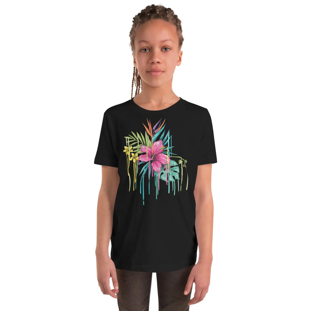 Tropical Pink Flowers Youth T-Shirt - Vibrant Design - DipaliZ