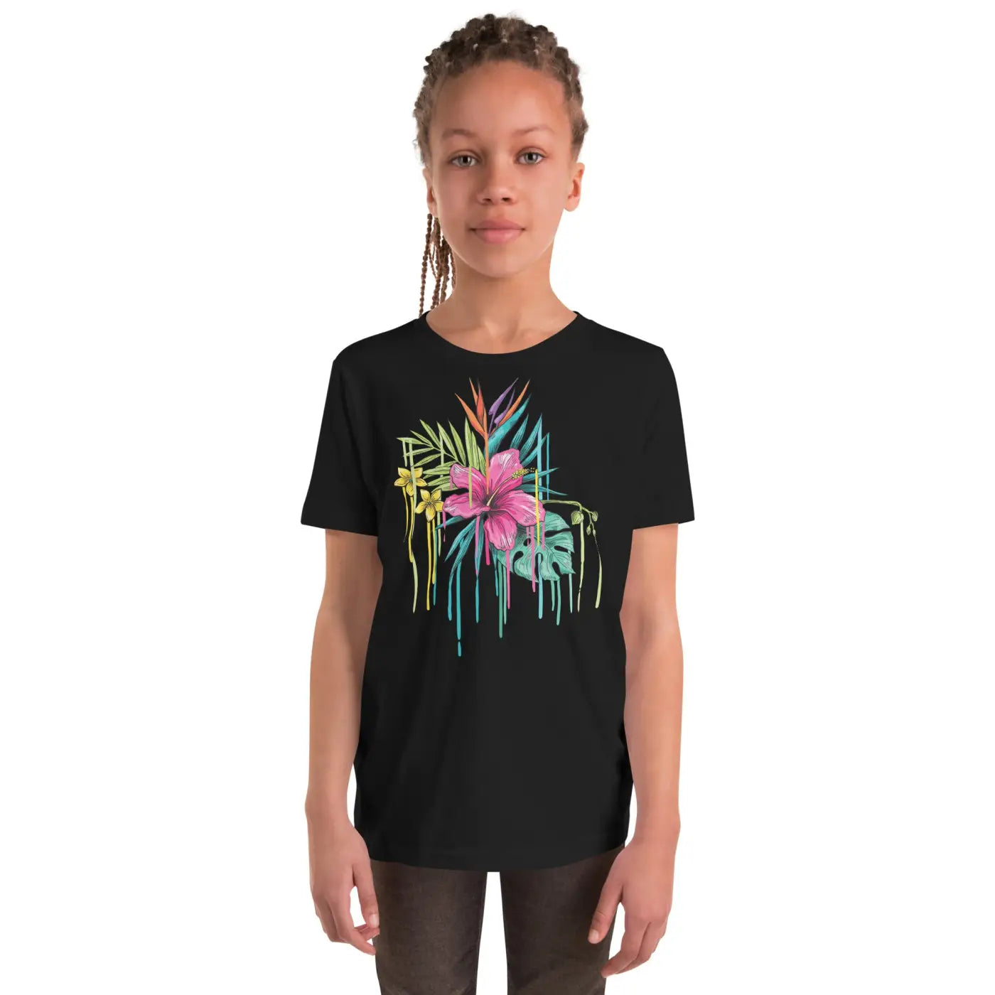 Tropical Pink Flowers Youth T-Shirt - Vibrant Design - DipaliZ