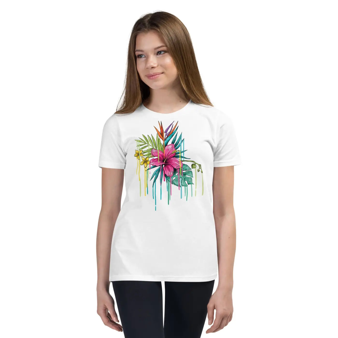 Tropical Pink Flowers Youth T-Shirt - Vibrant Design - DipaliZ