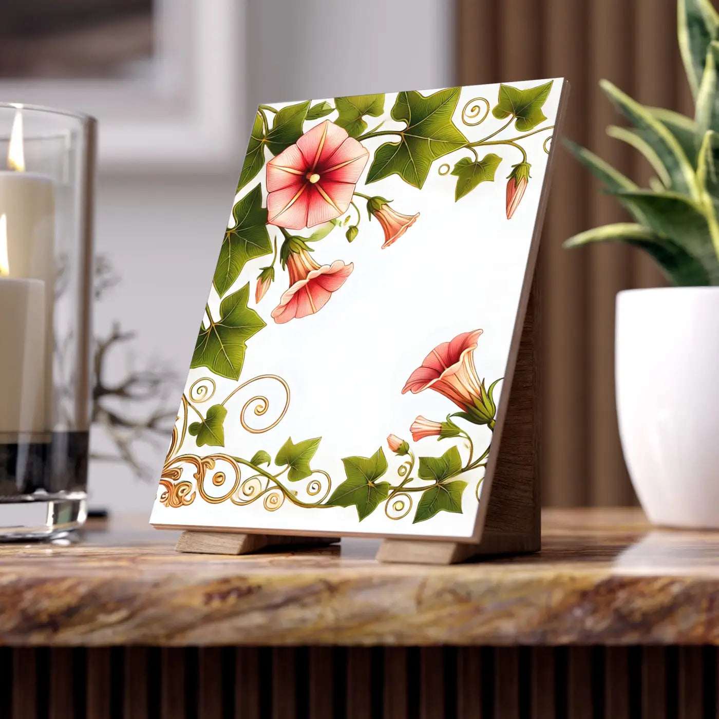 Trumpet Shaped Flowers Ceramic Photo Tile - Botanical Wall Art - DipaliZ