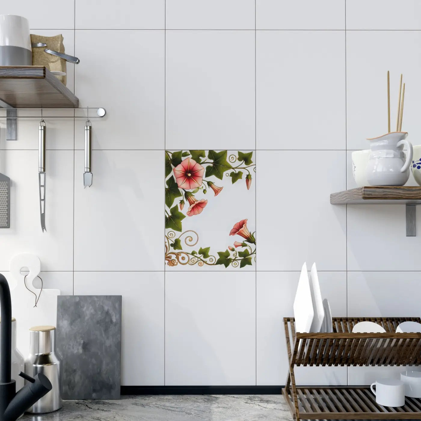 Trumpet Shaped Flowers Ceramic Photo Tile - Botanical Wall Art - DipaliZ