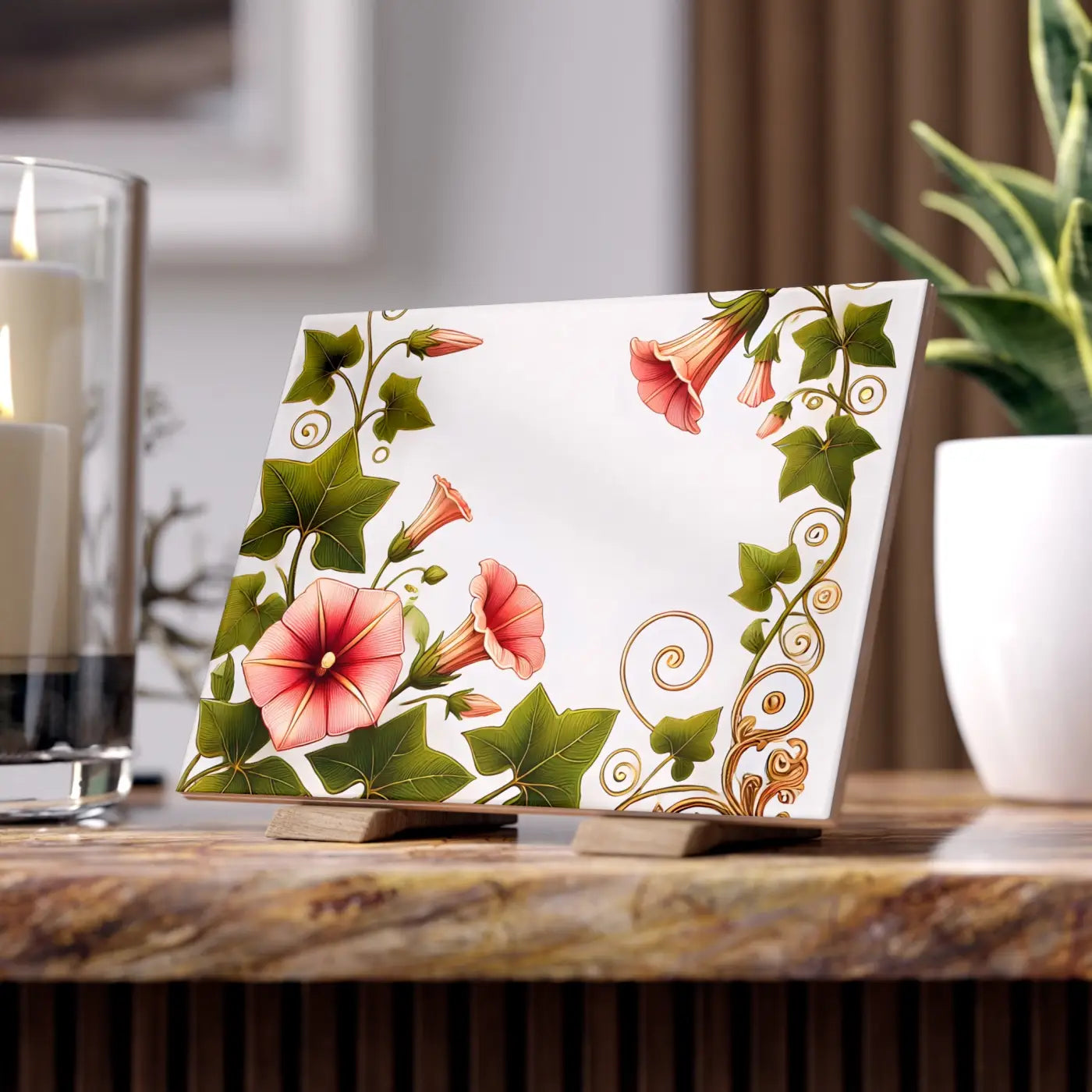 Trumpet Shaped Flowers Ceramic Photo Tile - Botanical Wall Art - DipaliZ