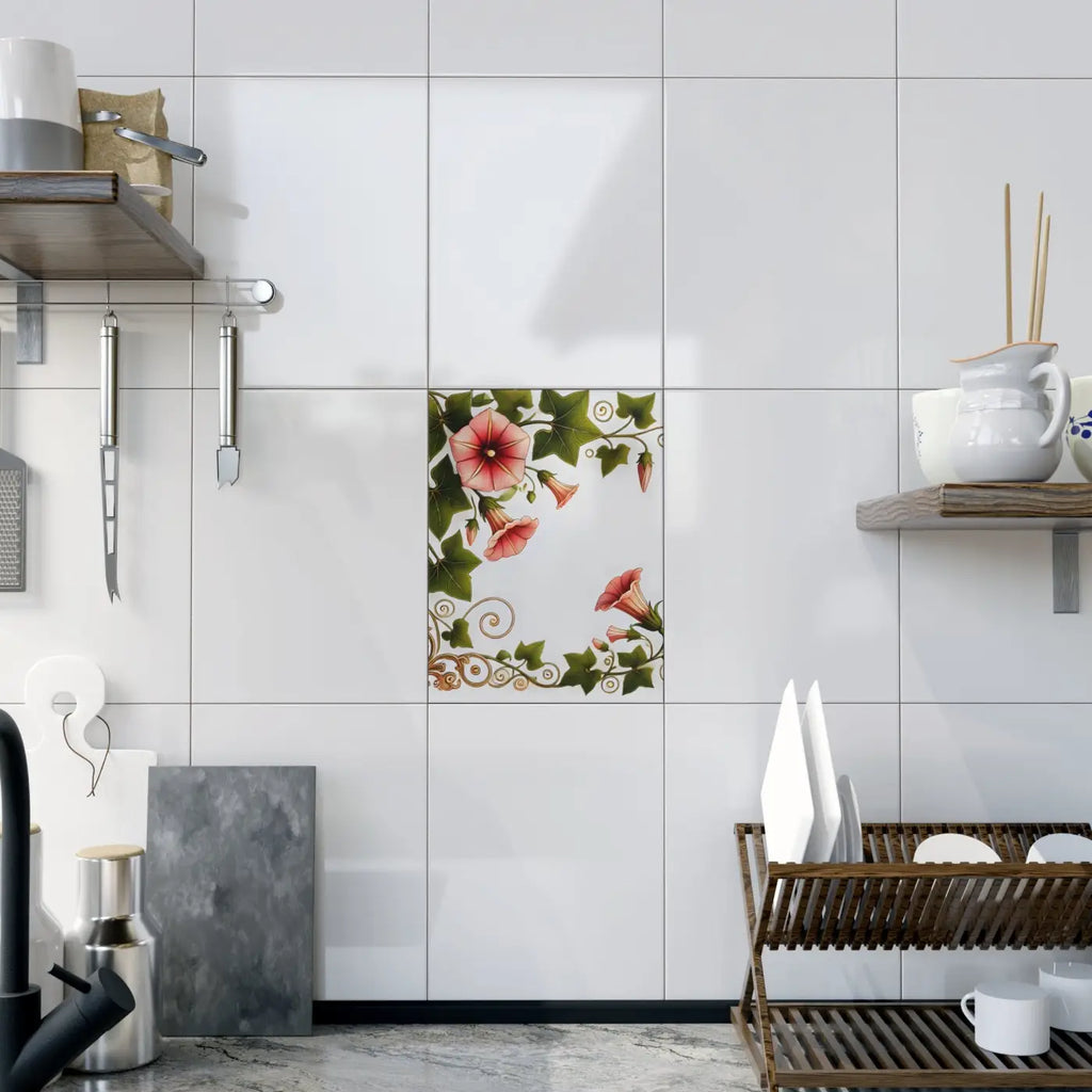 Trumpet Shaped Flowers Ceramic Photo Tile - Botanical Wall Art - DipaliZ