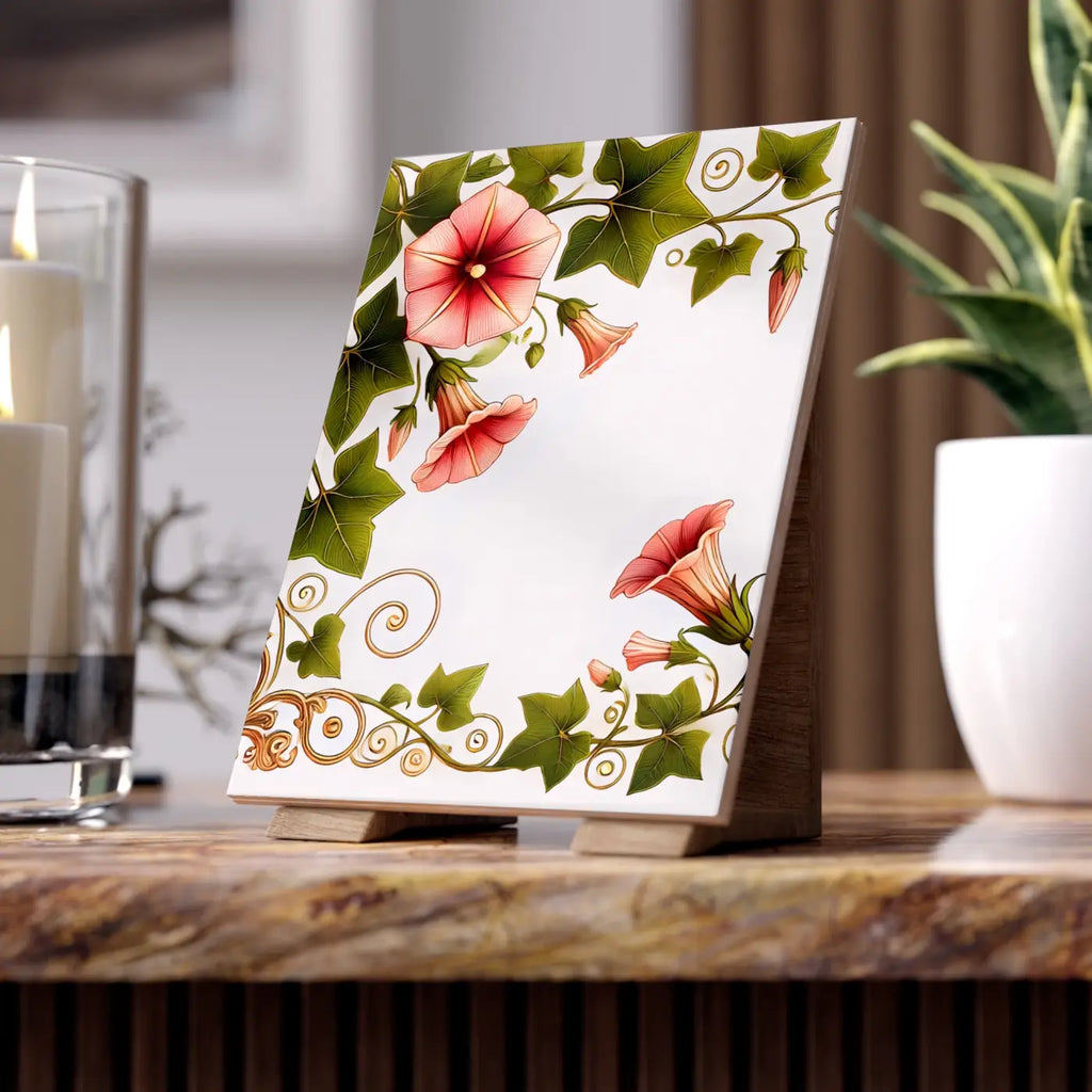 Trumpet Shaped Flowers Ceramic Photo Tile - Botanical Wall Art - DipaliZ