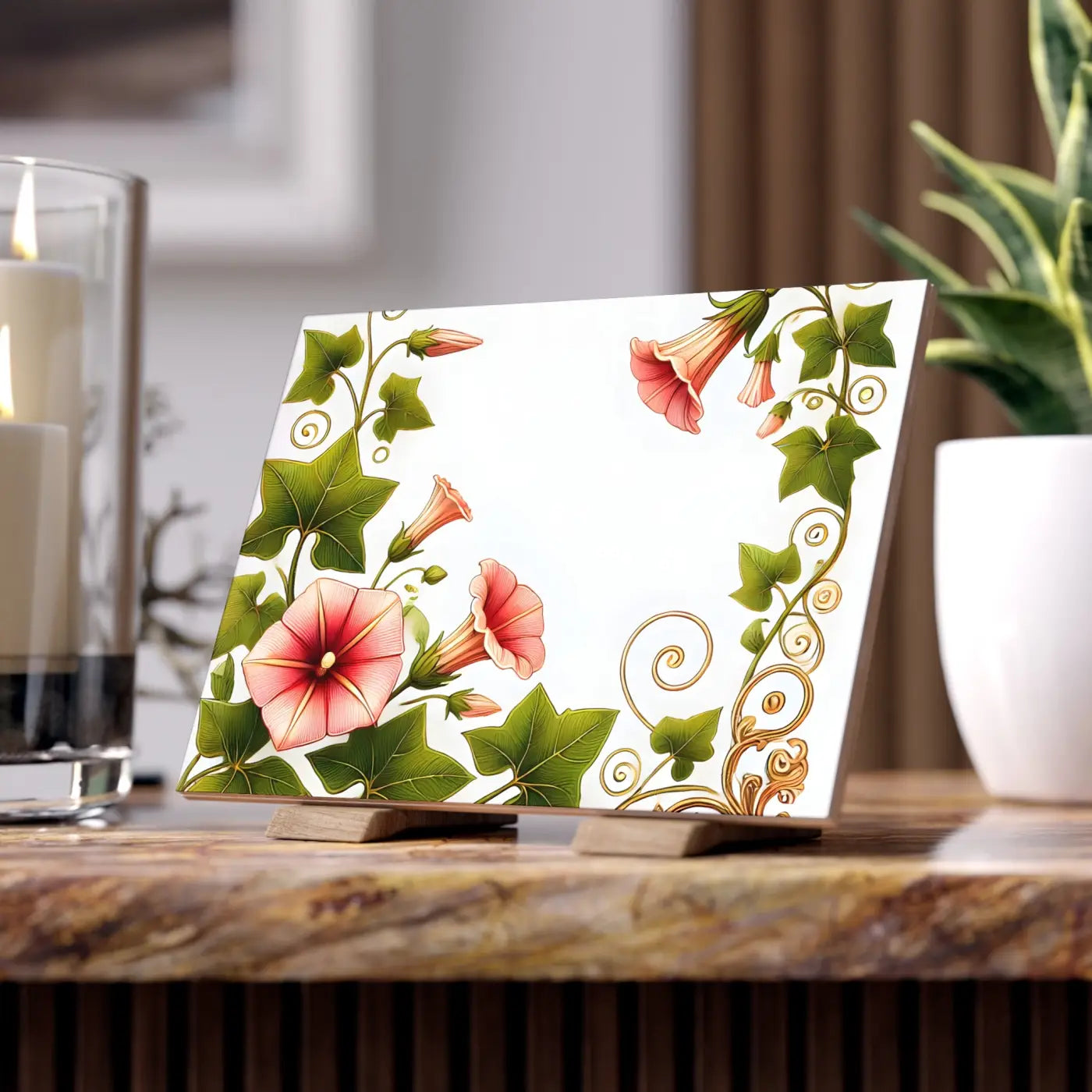 Trumpet Shaped Flowers Ceramic Photo Tile - Botanical Wall Art - DipaliZ