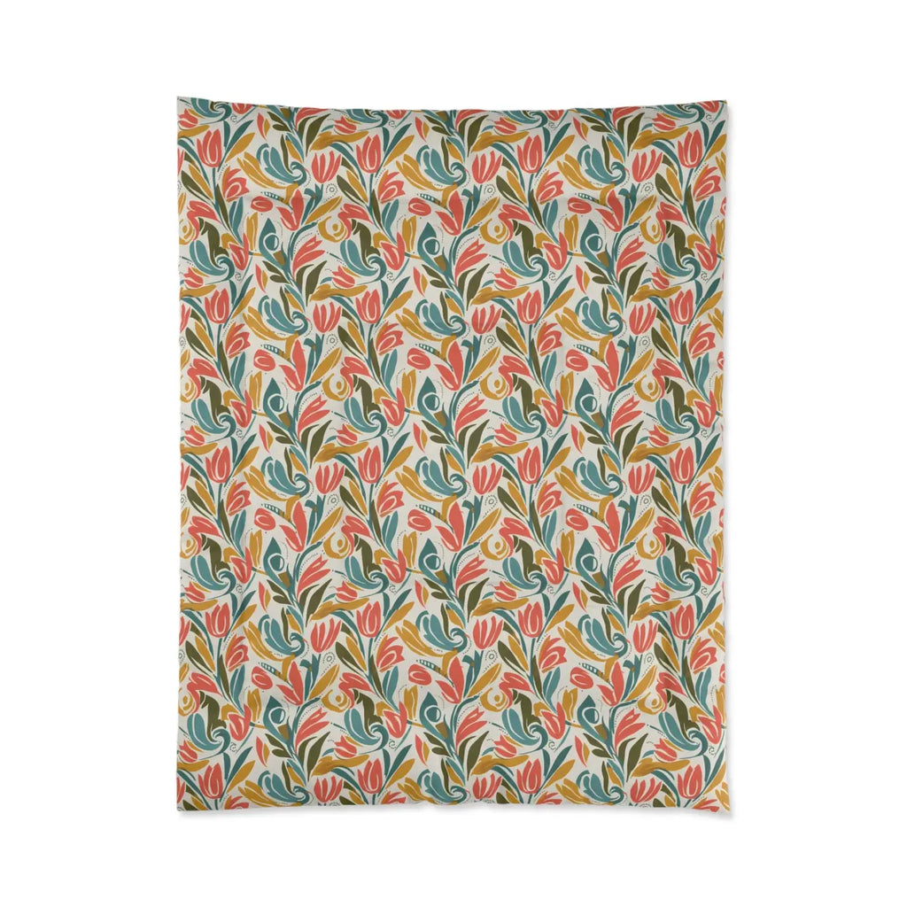 Colorful Floral Duvet Cover - Vibrant Garden Tulip Design - DipaliZ