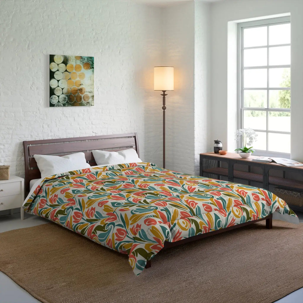Colorful Floral Duvet Cover - Vibrant Garden Tulip Design - DipaliZ