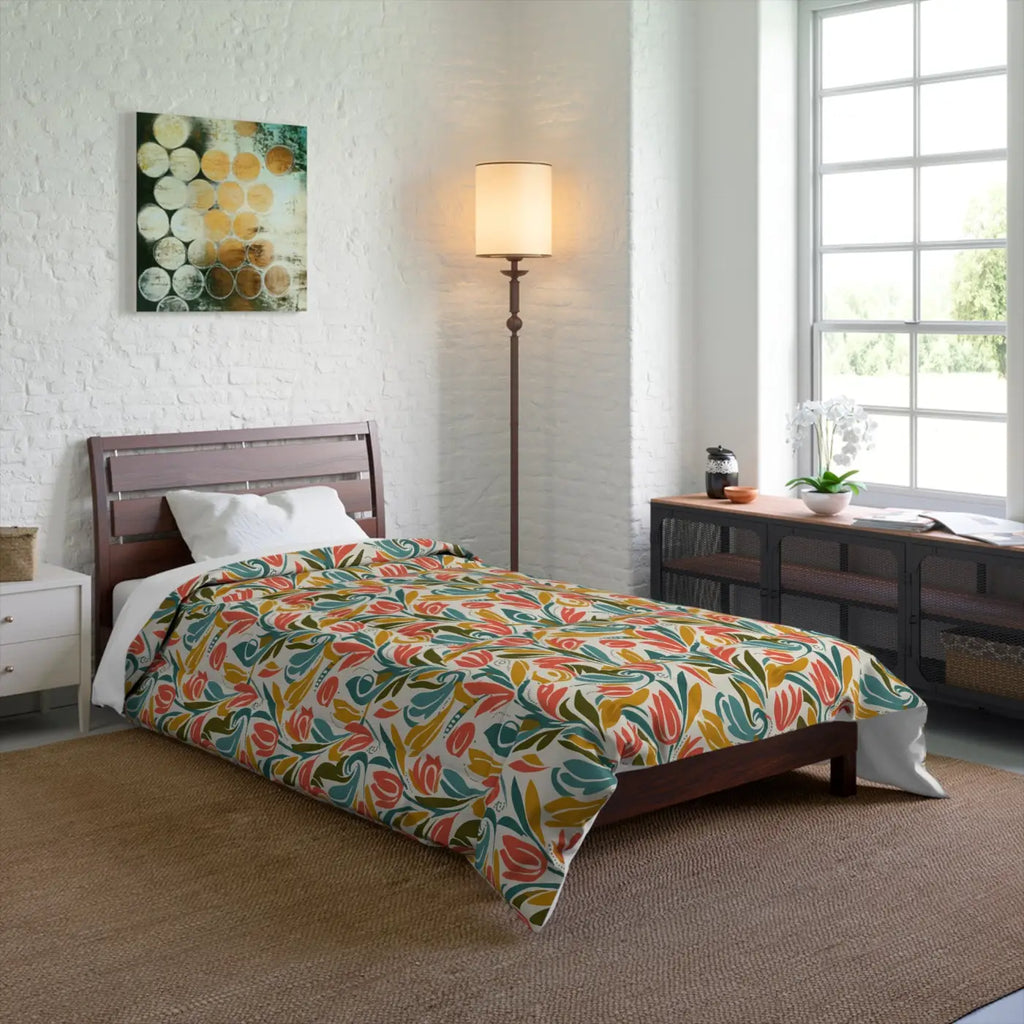 Colorful Floral Duvet Cover - Vibrant Garden Tulip Design - DipaliZ