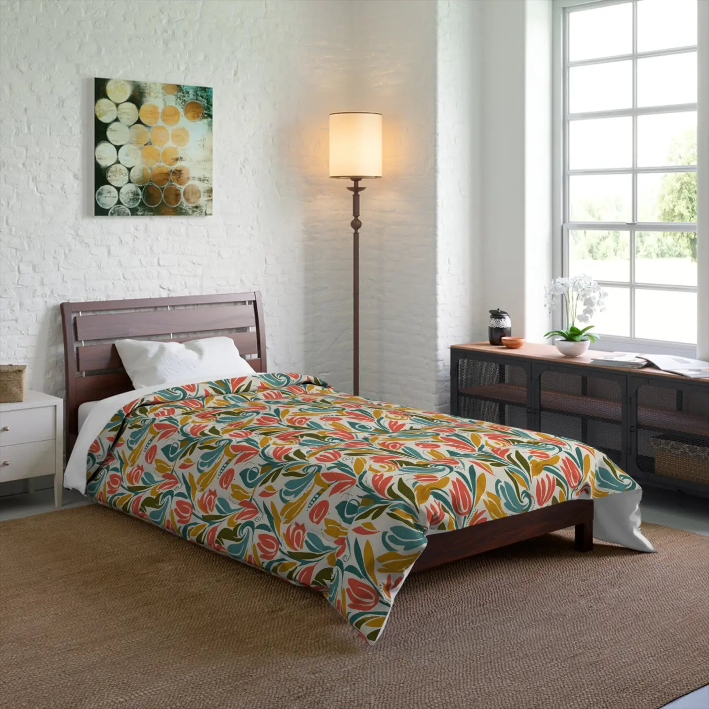 Colorful Floral Duvet Cover - Vibrant Garden Tulip Design - DipaliZ