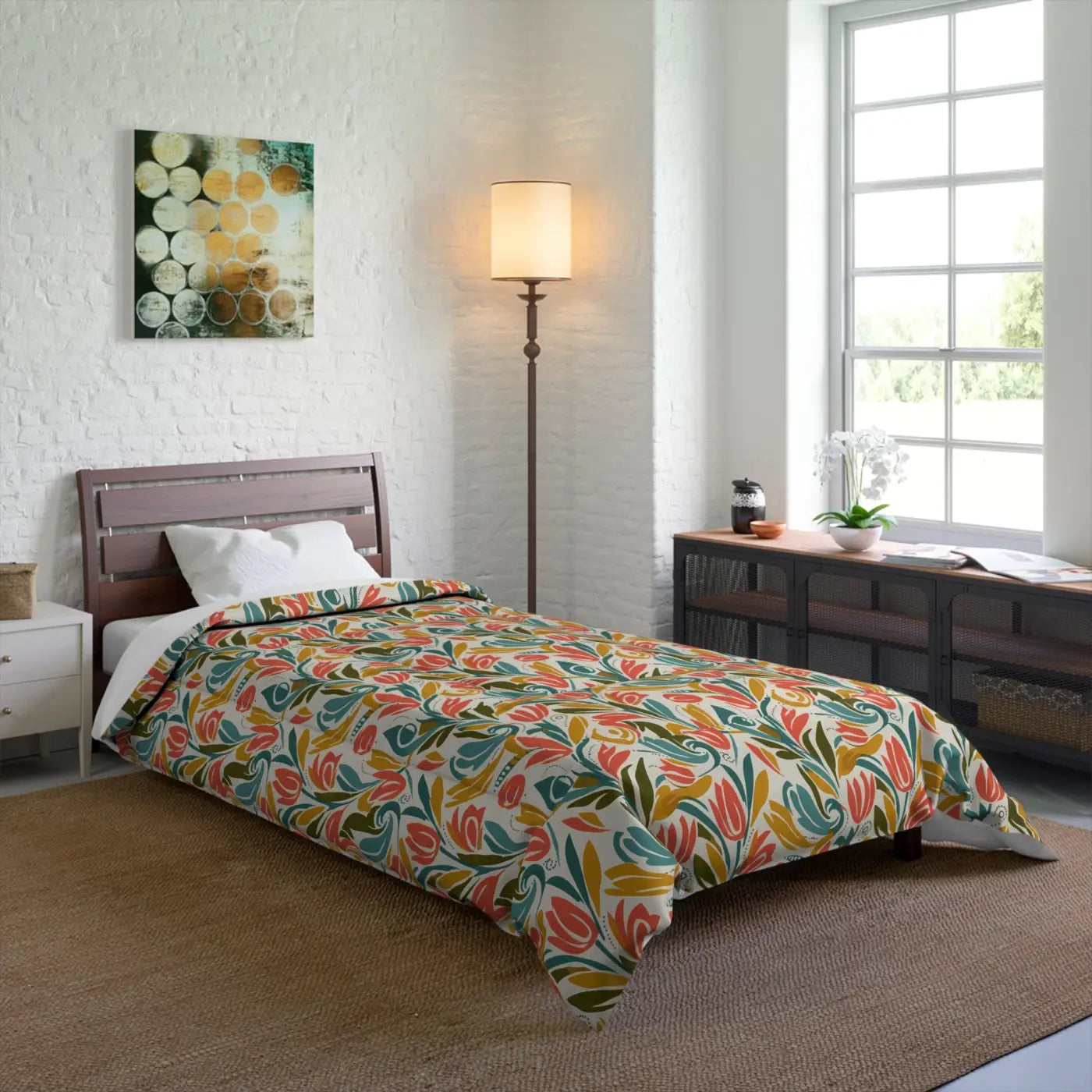 Colorful Floral Duvet Cover - Vibrant Garden Tulip Design - DipaliZ