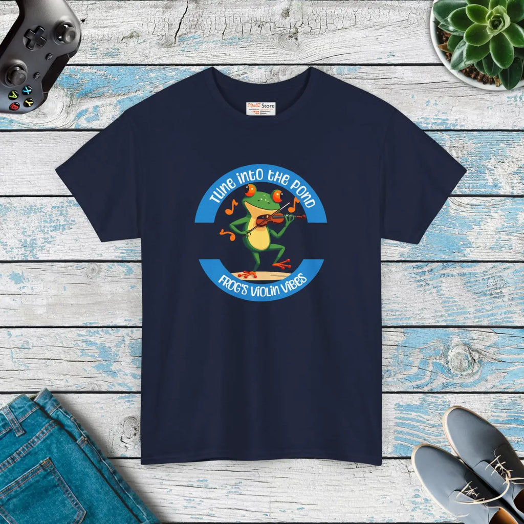 Frog Violin Heavy Cotton Tee - Pond Vibes Unisex - DipaliZ