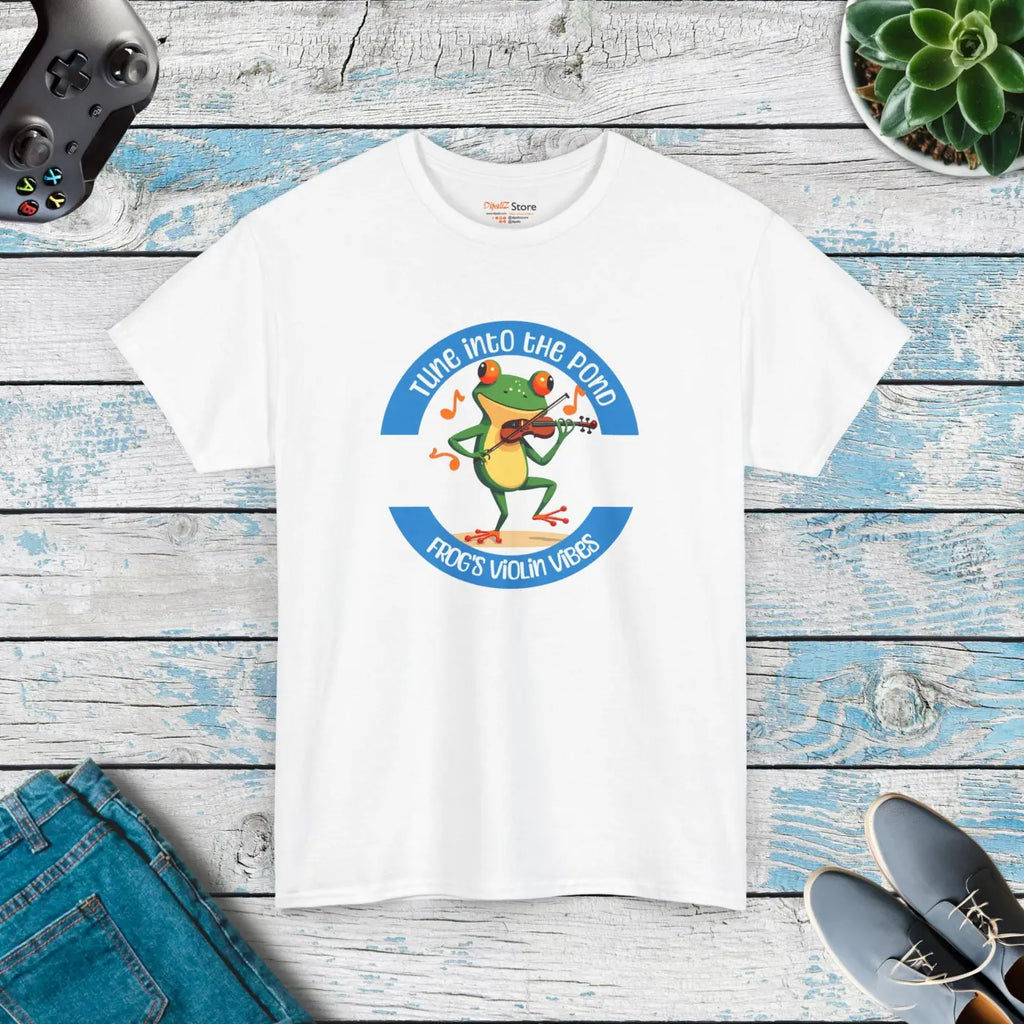 Frog Violin Heavy Cotton Tee - Pond Vibes Unisex - DipaliZ