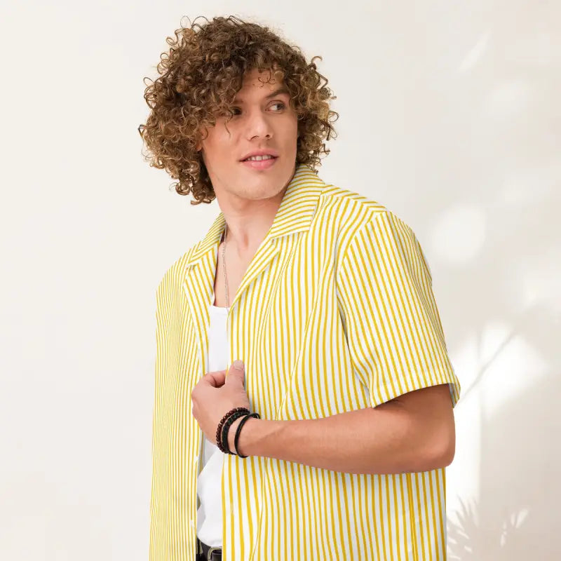 Yellow Stripes Button Shirt - Trendy Summer Style - DipaliZ
