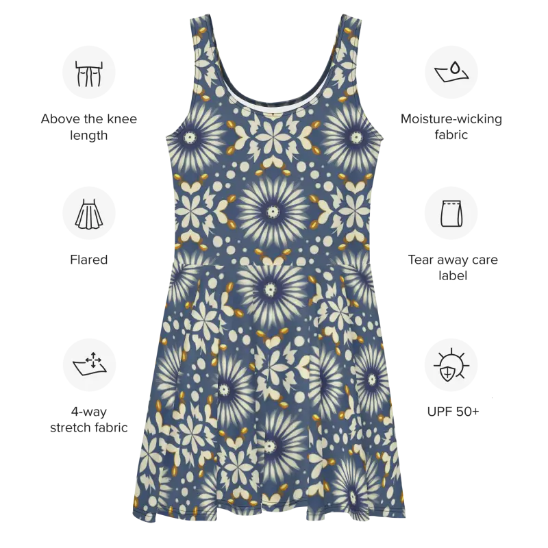 Floral Blue Skater Dress - Ultimate Flared Skirt Style - DipaliZ