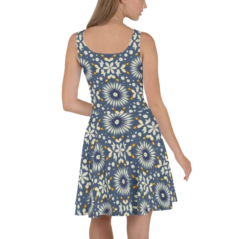 Floral Blue Skater Dress - Ultimate Flared Skirt Style - DipaliZ