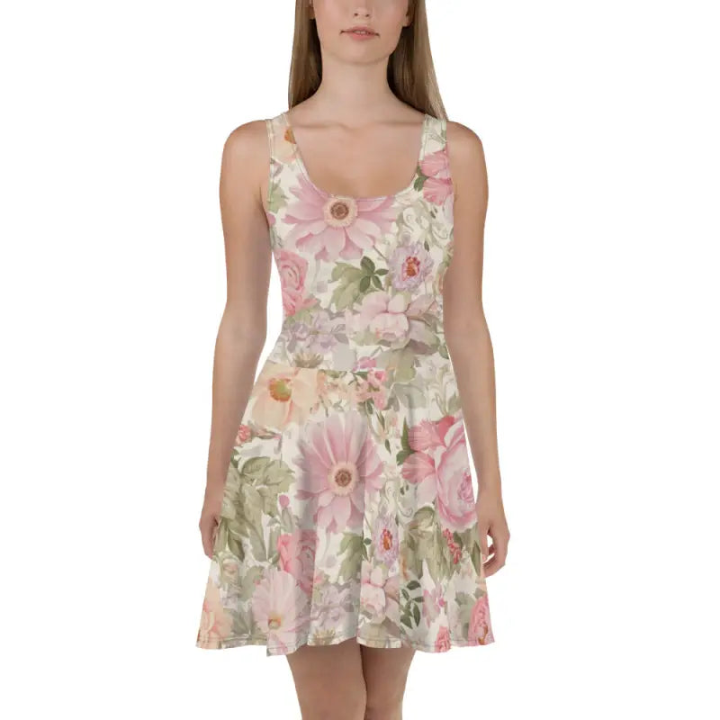 Vibrant Floral Skater Dress - Turn Heads Flared Skirt - DipaliZ
