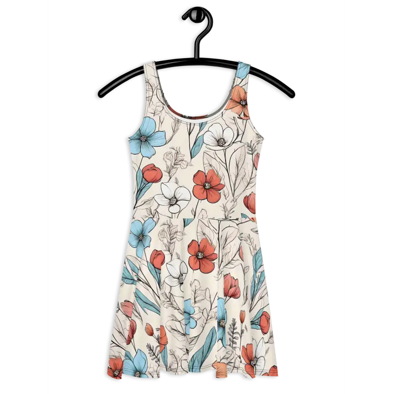 Pastel Flowers Skater Dress - Flared Skirt Design - DipaliZ