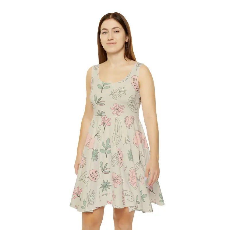 Skater Dress With Delicate Flowers - Polyester Spandex - DipaliZ