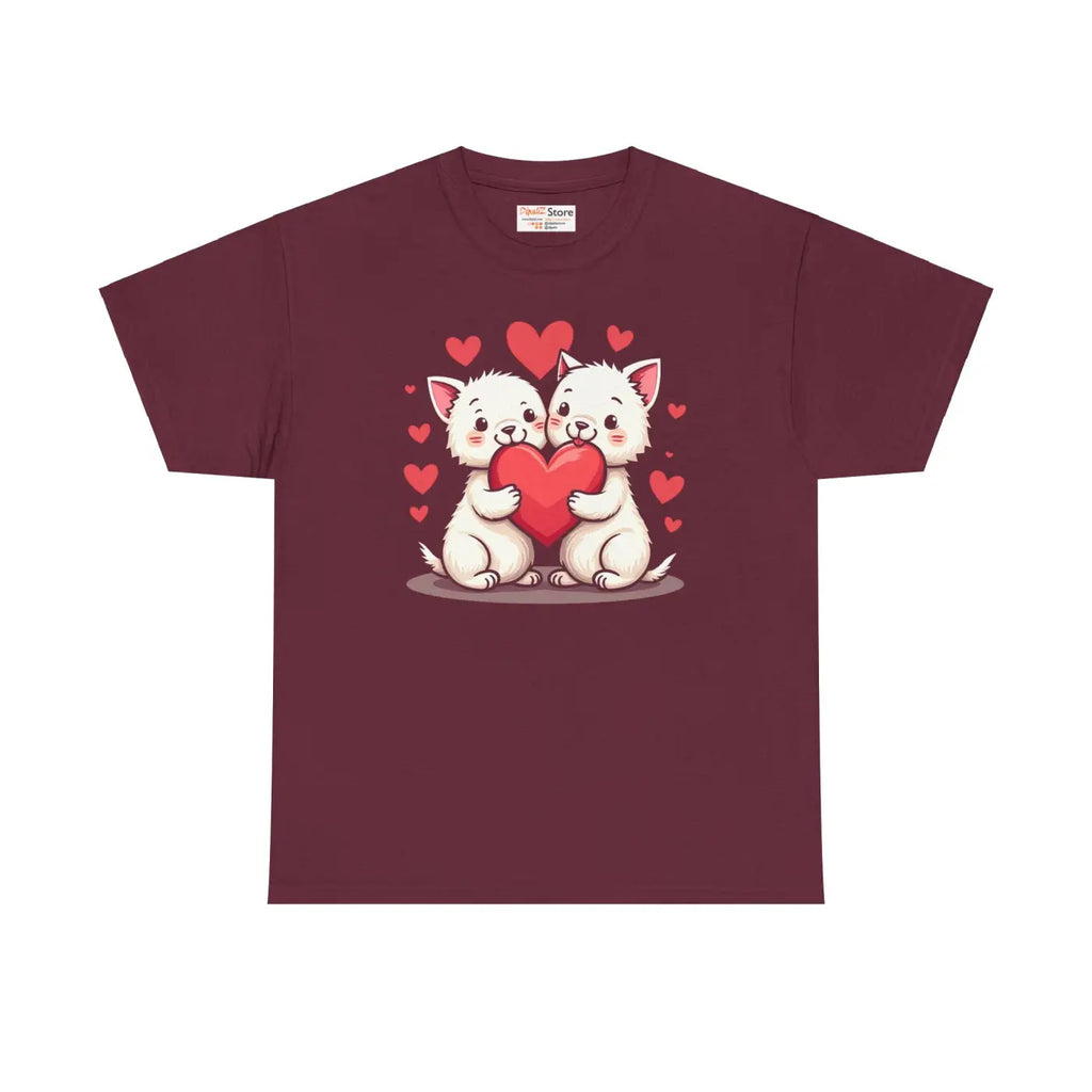 Heavy Cotton Tee Featuring Two Adorable Hearts - DipaliZ
