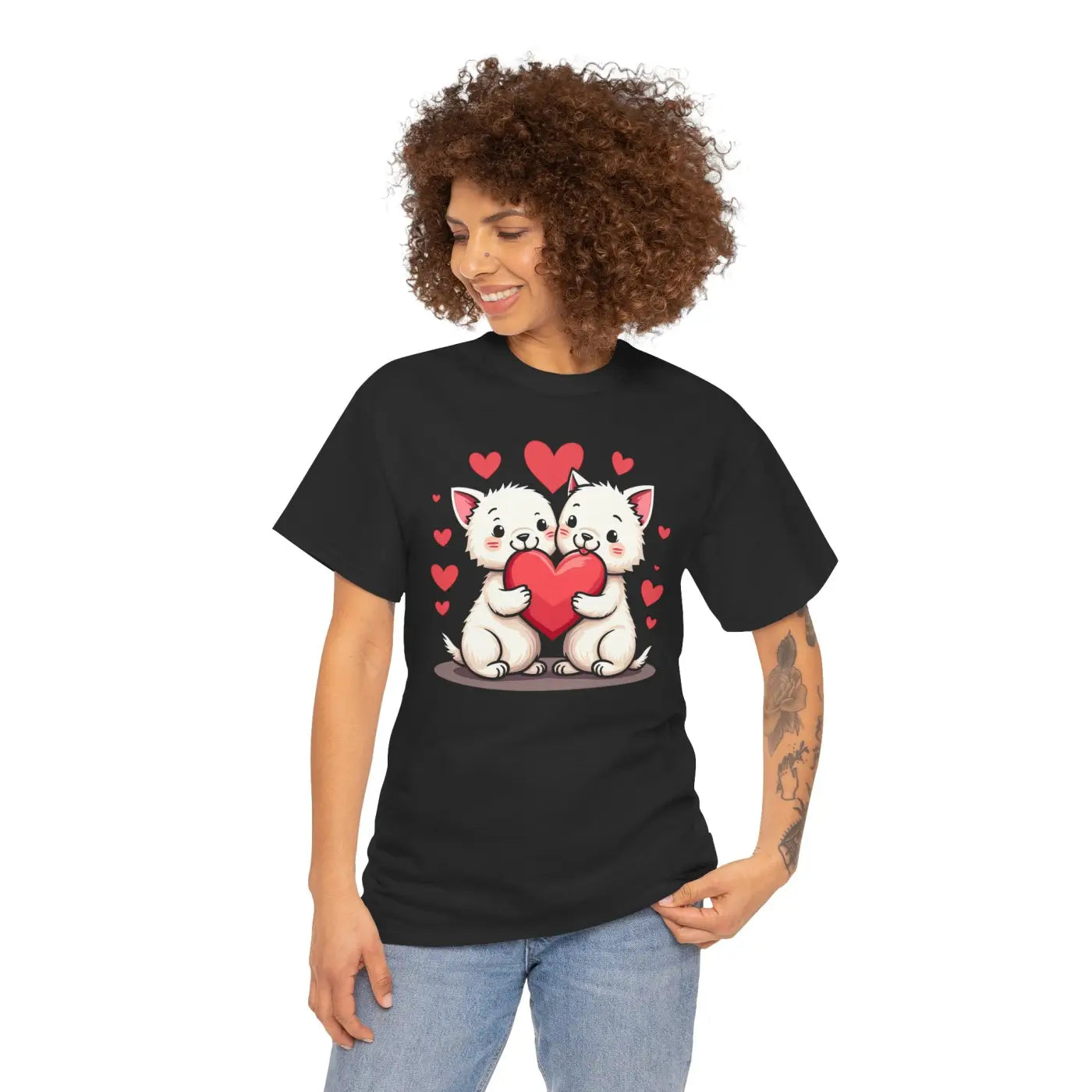 Heavy Cotton Tee Featuring Two Adorable Hearts - DipaliZ