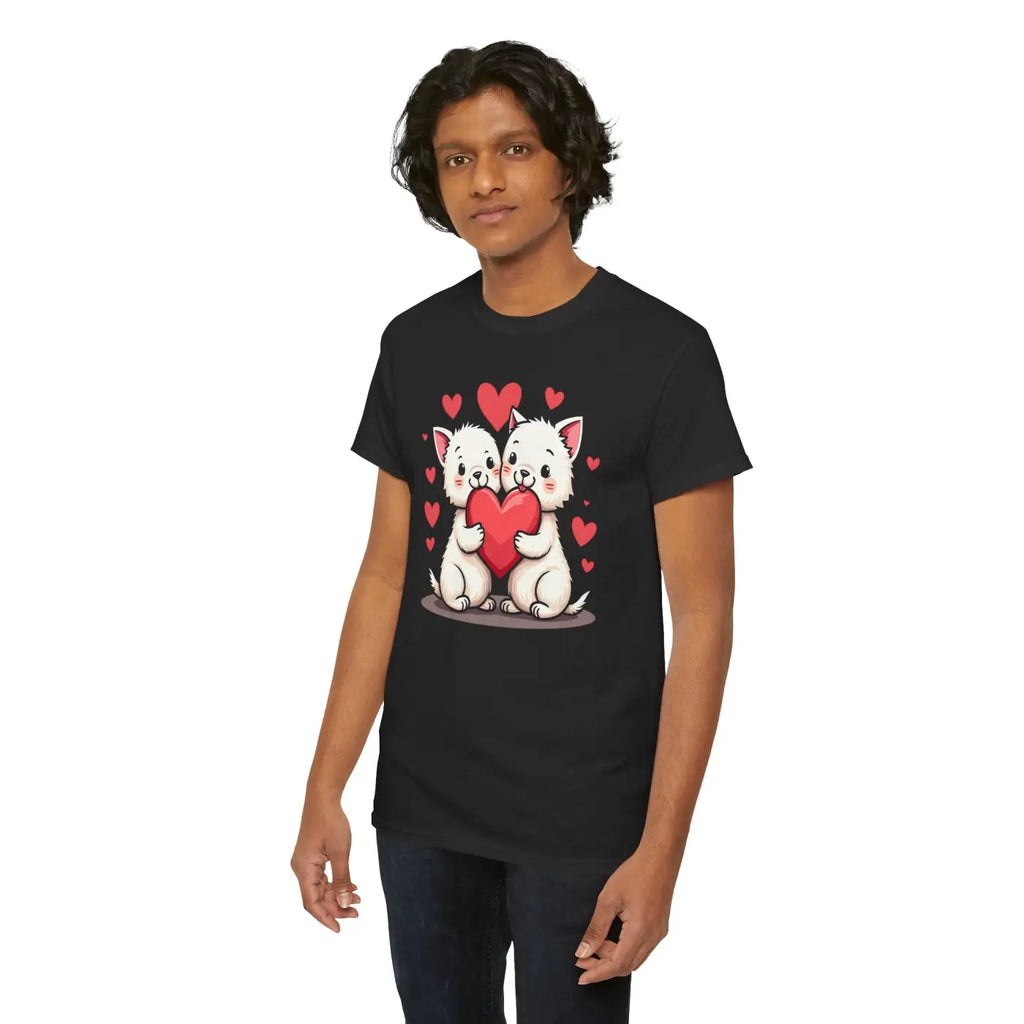 Heavy Cotton Tee Featuring Two Adorable Hearts - DipaliZ
