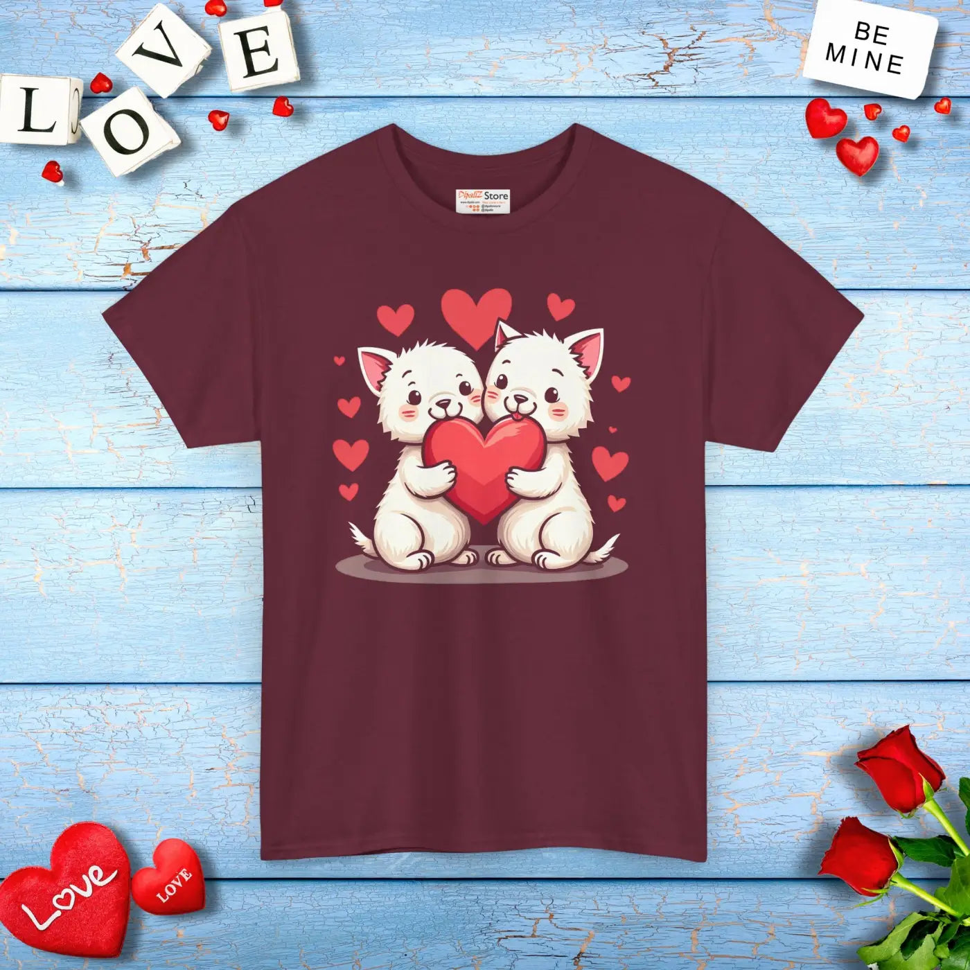 Heavy Cotton Tee Featuring Two Adorable Hearts - DipaliZ