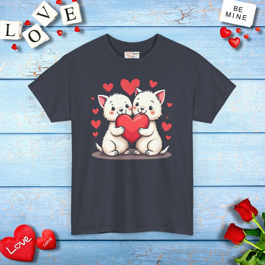 Heavy Cotton Tee Featuring Two Adorable Hearts - DipaliZ