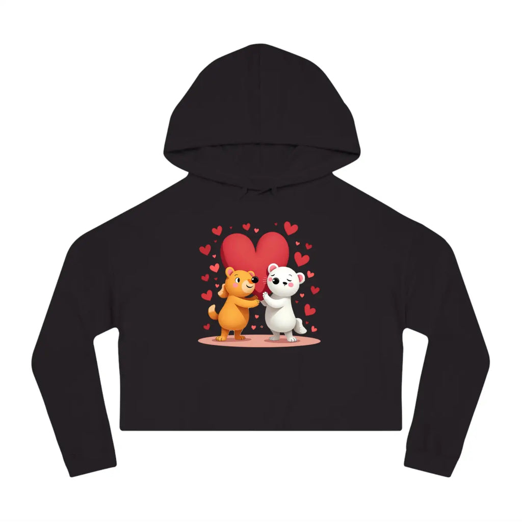 Trendy Cropped Hooded Sweatshirt - Bear Heart Design - DipaliZ