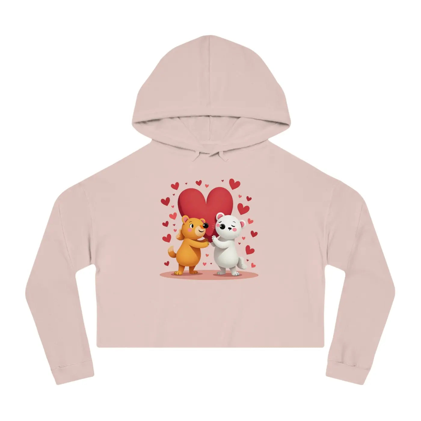 Trendy Cropped Hooded Sweatshirt - Bear Heart Design - DipaliZ