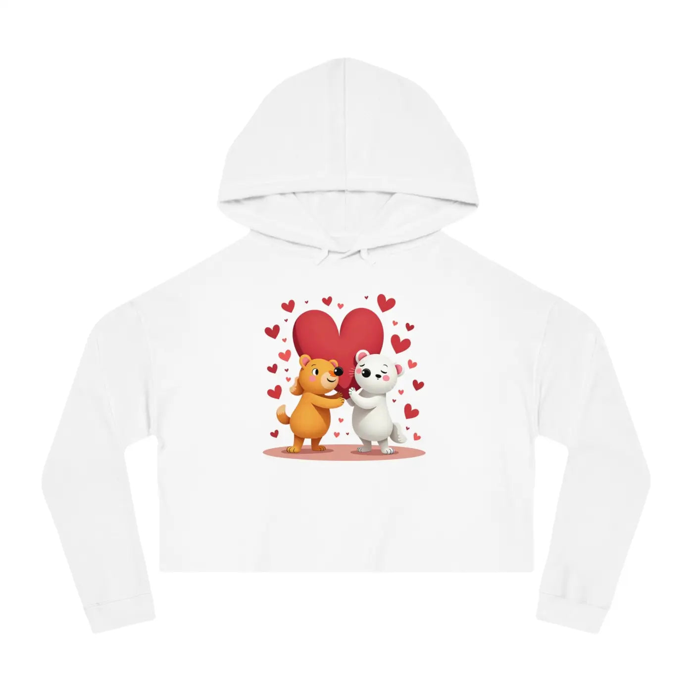 Trendy Cropped Hooded Sweatshirt - Bear Heart Design - DipaliZ