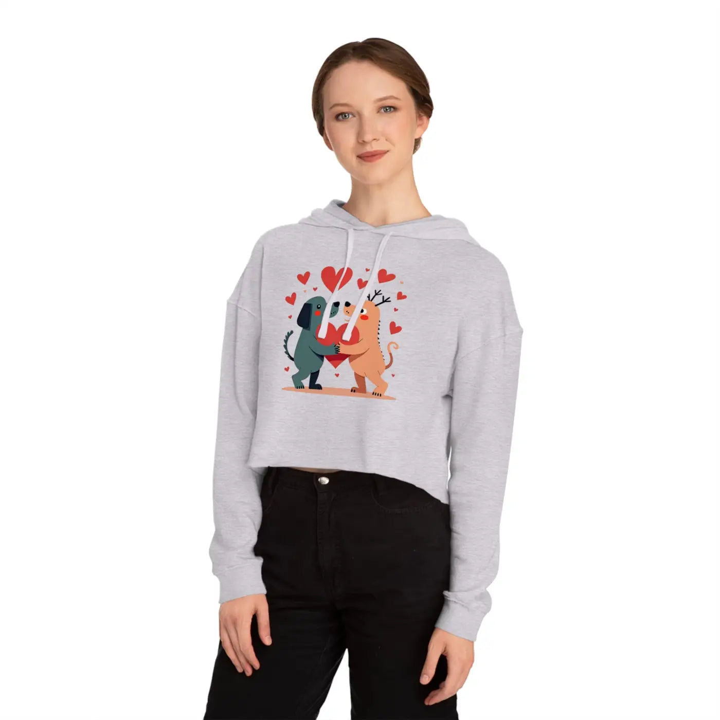 Trendy Two Dogs Cropped Hooded Sweatshirt - Ultra Soft - DipaliZ