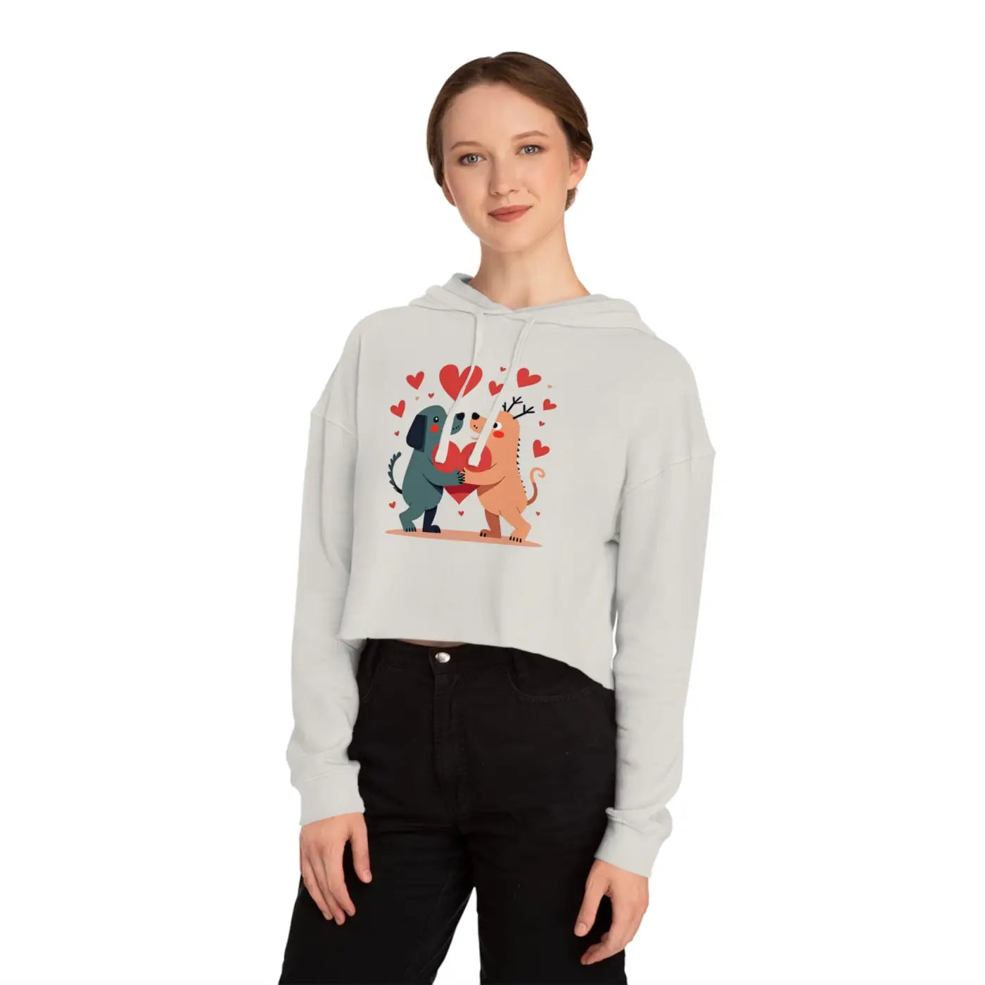 Trendy Two Dogs Cropped Hooded Sweatshirt - Ultra Soft - DipaliZ