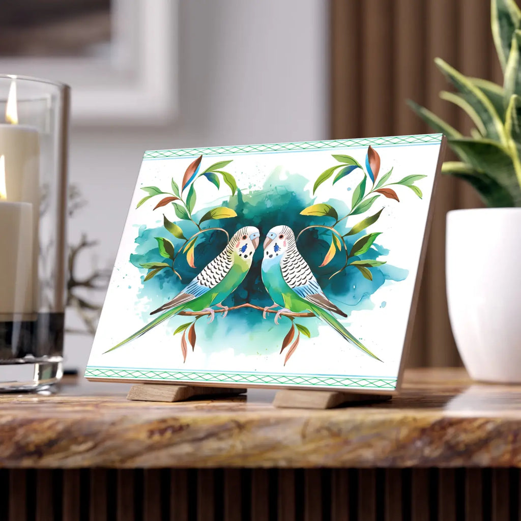 Vibrant Two Parrots Ceramic Photo Tile - Home Decor - DipaliZ