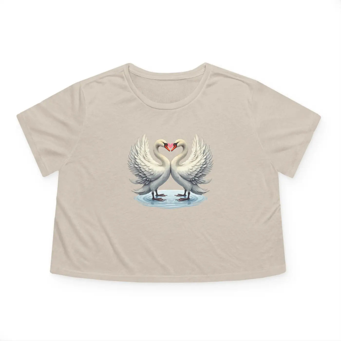 Flowy Cropped Tee - Enchanting Two Swans Heart Design - DipaliZ