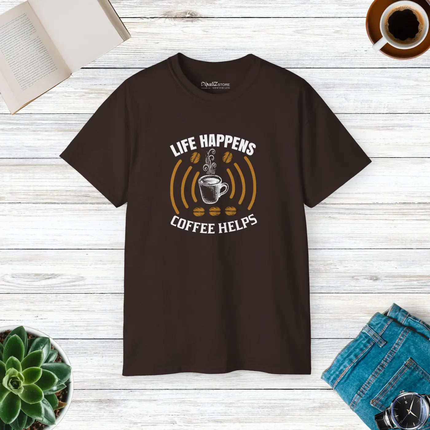 Life Happens Coffee Helps Ultra Cotton Tee - Unisex - DipaliZ