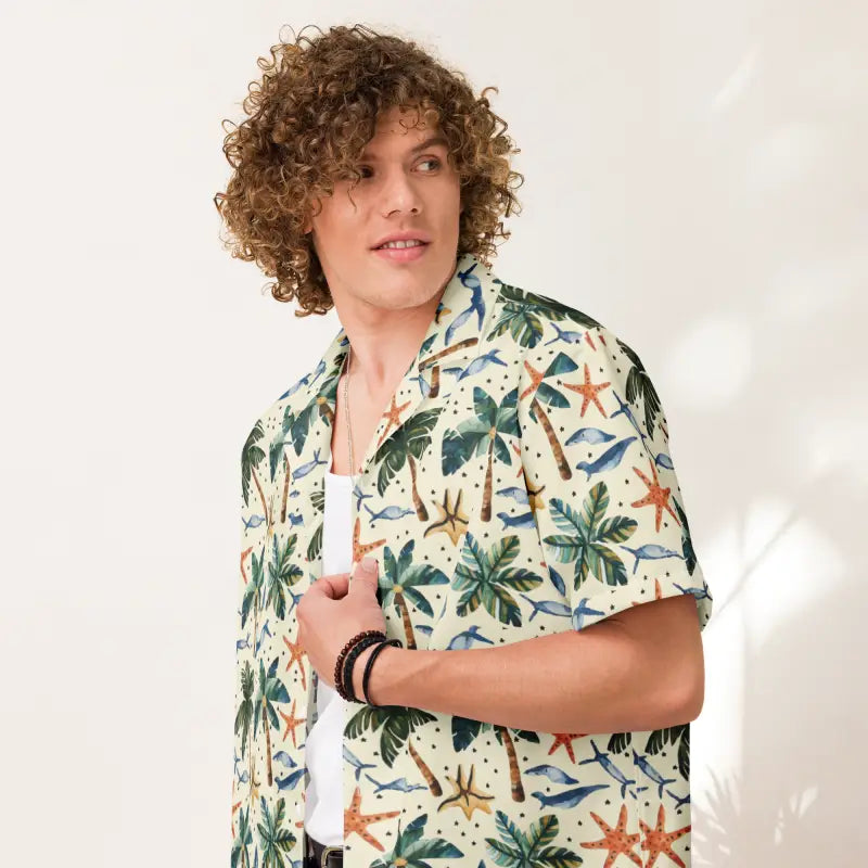 Unisex Button Shirt - Palm Trees Beach Vibes - DipaliZ