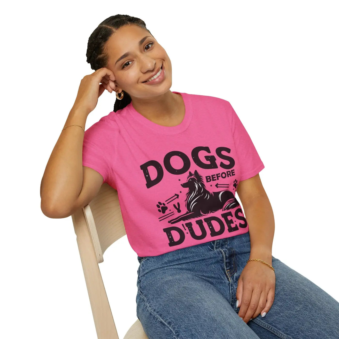 Unisex Softstyle T-Shirt - Dogs Before Dudes Graphic - DipaliZ