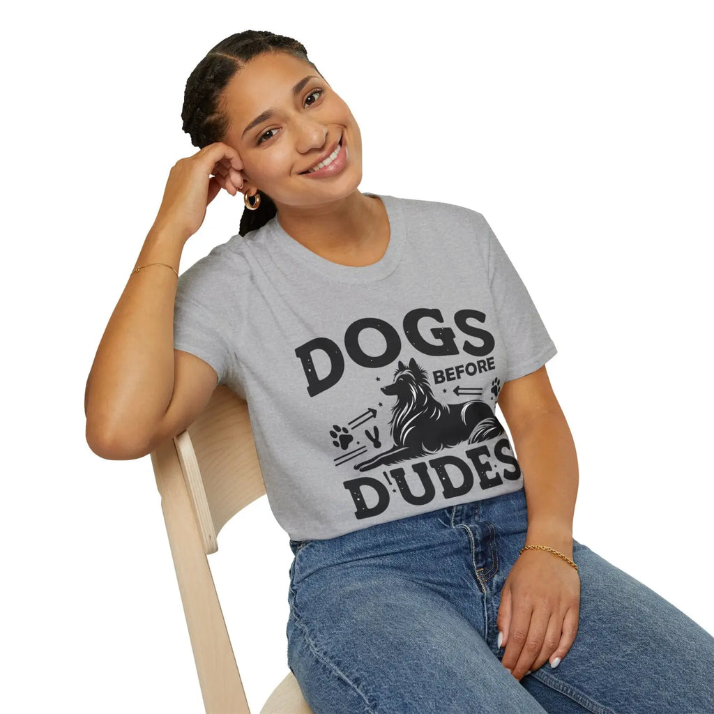 Unisex Softstyle T-Shirt - Dogs Before Dudes Graphic - DipaliZ