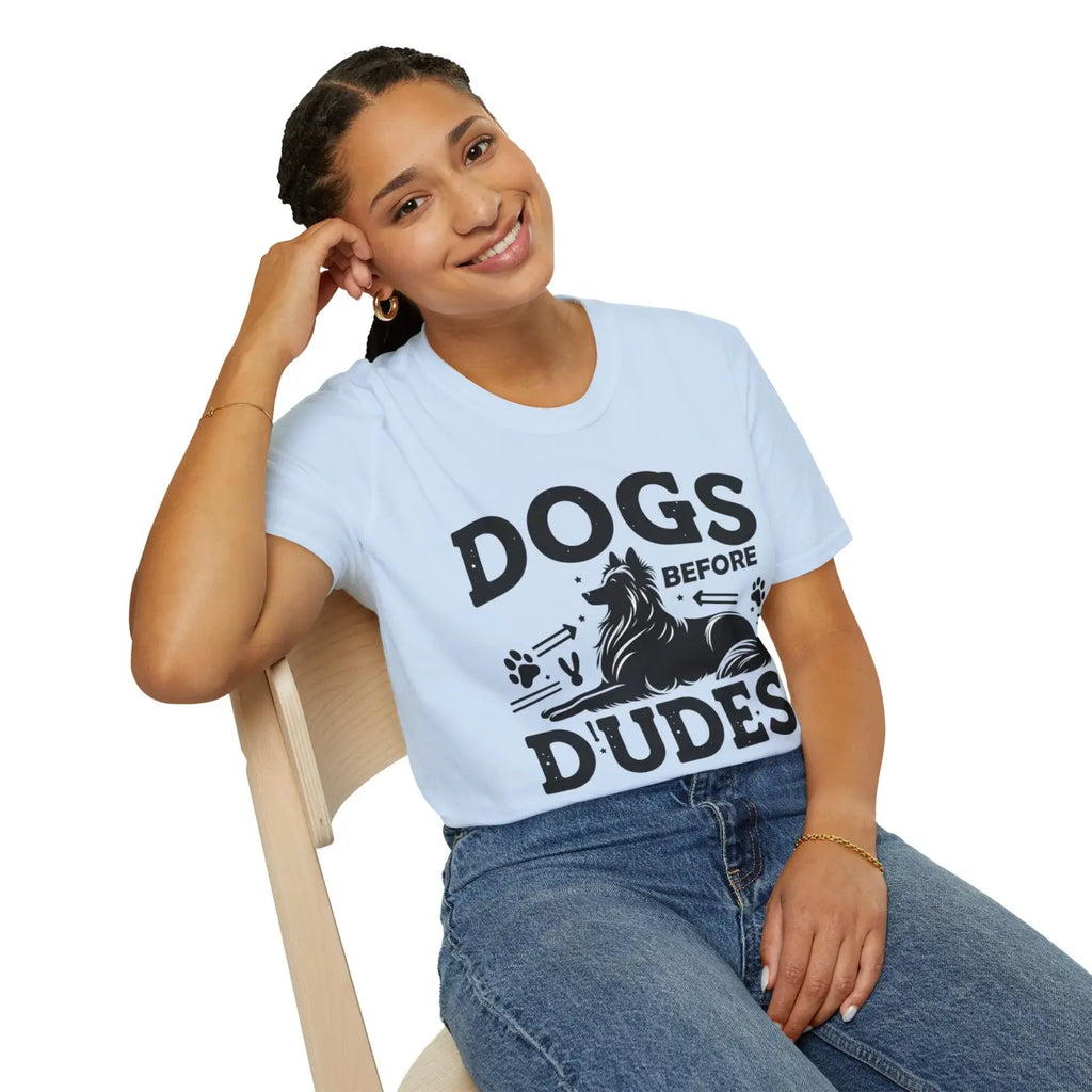Unisex Softstyle T-Shirt - Dogs Before Dudes Graphic - DipaliZ