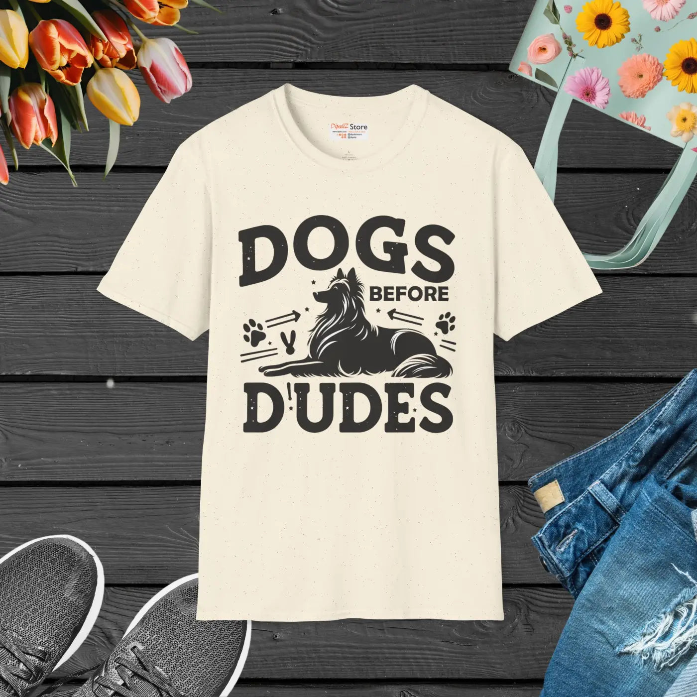 Unisex Softstyle T-Shirt - Dogs Before Dudes Graphic - DipaliZ